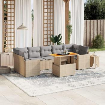 8-Piece Garden Lounge Set with Cushions in Beige Poly Rattan