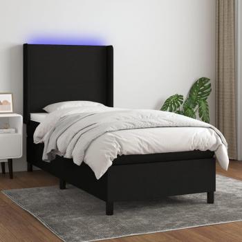 Letto Boxspring con Materasso e Illuminazione LED Nero 100x200 cm in Tessuto