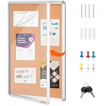 Lockable Cork Board Display Case with Aluminum Frame