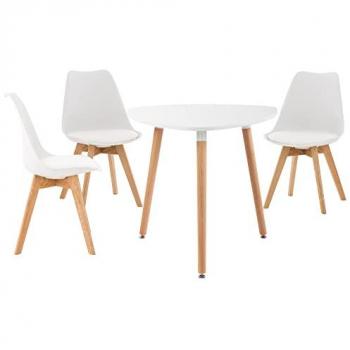 Ensemble de salle à manger Libanera en bois blanc avec 3 chaises rembourrées