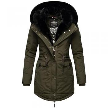 NAVAHOO Damen Wintermantel mit 2 abnehmbaren Kunstpelz-Kapuzen Sweety Deluxe