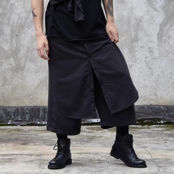 Pantalones de hombre con diseño de falda y pierna ancha, estilo japonés