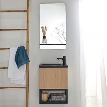 Meuble lave-mains suspendu en bois chêne avec miroir rectangulaire Nova