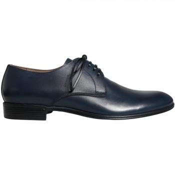 Men's Navy Blue Leather Lace-Up Derby Shoes