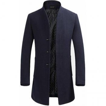 YOUTHUP Manteau Homme Hiver Trench-Coat Chaud Slim Fit Casual Long en Laine Caban Mode Classique, Marine Bleu