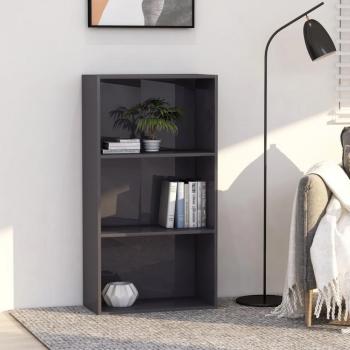 High Gloss Grey 3-Tier Bookshelf 60x30x114 cm Engineered Wood