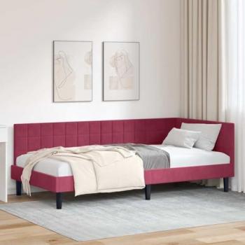 Wine Red Velvet Corner Bed Frame & Headboard – 90x190cm (vidaXL)