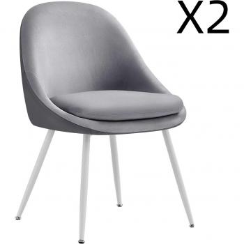 Duo de Chaises de Salle à Manger, Charge Maximale 120 kg, Coussin Rembourré 5,5 cm, Gris Tourterelle et Blanc