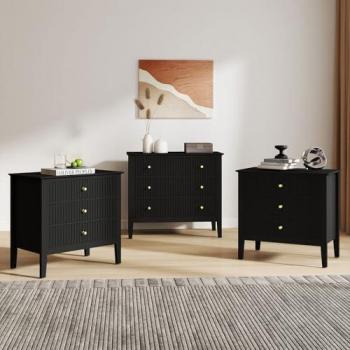 Hales Black Range: 3-Drawer Chest + Twin Bedside Tables