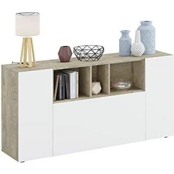 Buffet Loira 3 portes et 3 niches Blanc/Chêne Alaska