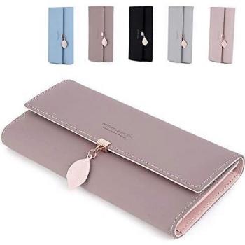 Weiches Kunstleder-Damen-Geldbeutel – Altrosa, farbenfroh, viele Fächer