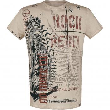 Tshirt Rock Rebel by EMP – Short Sleeve – Crâne & Slogan – Beige – S‑4XL