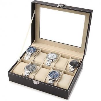 Caja Organizadora de Relojes de Cuero PU con 10 Ranuras