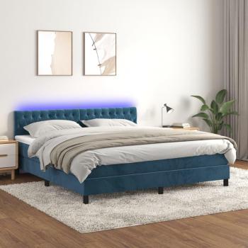 Sommier à lattes avec matelas et LED bleu foncé 160x200 cm