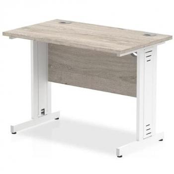 Impulse 1000x600mm Straight Desk with Grey Oak Top and White Cable Management Legs
