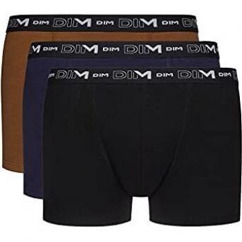 Dim Boxer Clásico de Algodón Stretch x 3 Ropa Interior Masculina, Noir/Bleu Denim/Marron Brownie, XXL