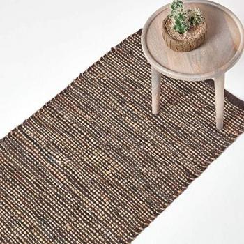 Eco-Friendly Brown Leather Hemp Hall Runner Rug