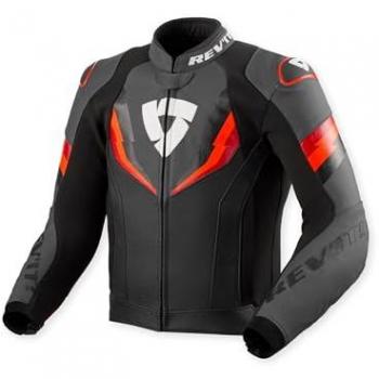 REVIT Quantum 3 Giacca Moto Pelle Nero/Neon Rosso, Taglia 48