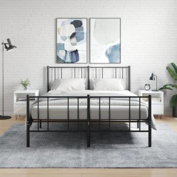 Tables de chevet modernes blanches, 2 pcs, avec tiroir, bois d'ingénierie