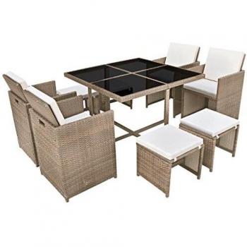 VidaXL 9-tlg. Gartenset mit Auflagen Poly Rattan Beige