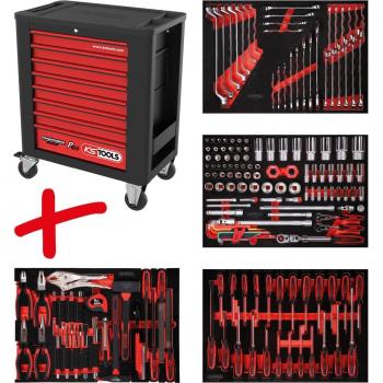 Dotación de Herramientas KSTOOLS P15 en Carro de Taller de 4 Cajones
