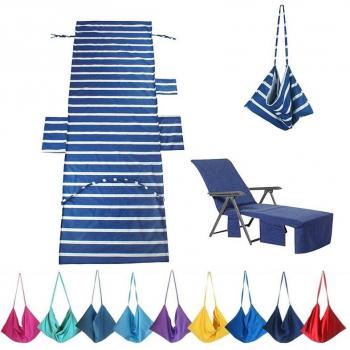 75X215CM Towel Cover for Beach or Pool Lounge Chairs with Storage
