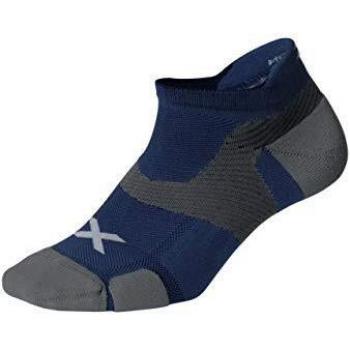 Unisex 2XU Vectr Cushion No‑Show Soccer Socks – Blue/Steel Grey, Small