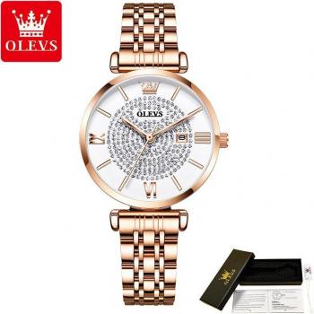Reloj Gypsophila OLEVS para Mujer, Cuarzo, Correa de Acero Inoxidable, Resistente al Agua, con Calendario