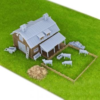 Outland Models Country Farm Barn Z Scale 1:220 with Accessories