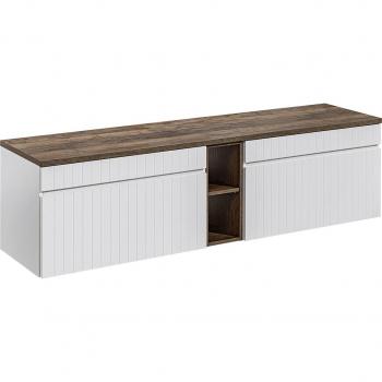 Meuble sous-vasque Zelie 180cm blanc et bois avec 2 niches