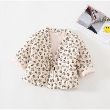 Abrigo corto de algodón para bebés, diseño coreano, 2 colores, con estampado floral, novedad de temporada