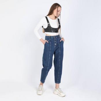 Dames Jeans met Hoge Taille en Knopen Donkerblauw 30