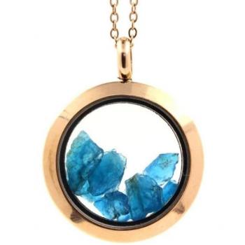 Collier Apatite Neon Brut – Médaillon 20 mm, Couleur Or Rose