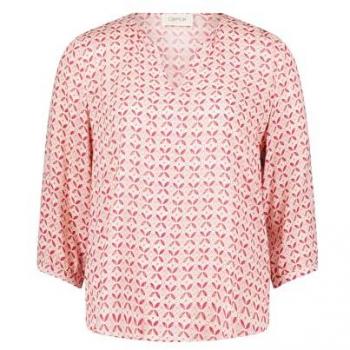 Cartoon Damen Schlupfbluse Kurzarm in Pink/Cream, Größe 42