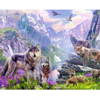 Peinture diamant : loups majestueux
