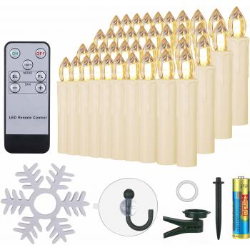 40er LED Kerzen mit Batterien, Timer & Fernbedienung, warmweiß, für Weihnachtsbaum und Deko