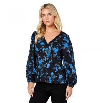 Womens Lace Trim Floral Blouse
