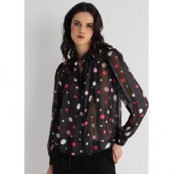 Blusa V&L Manga Larga Fruncida en Negro (XL)