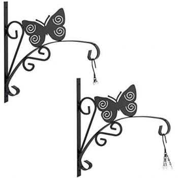 Ganci a Parete per Vasi e Lanterne, Set di 2 Farfalla, Nero, 30x30x2 cm