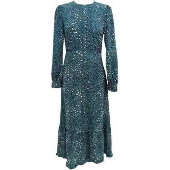 Gini London Women's Green Leopard Print Long Sleeve Dress