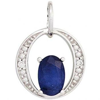 Anhänger aus 585 Gold Weißgold mit 1 blauen Safir und 2 Diamanten