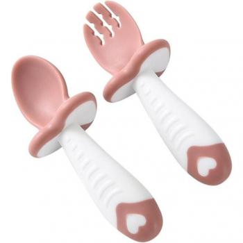 Weiche Kopfbabybesteck-Set (Löffel und Gabel), BPA-frei