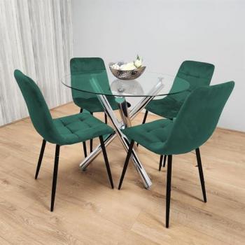 Nature’s Glow Glass Table & 4 Green Velvet Chairs
