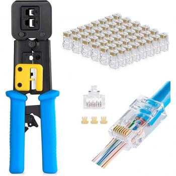 RJ45/RJ12 Pass-Through Crimp Tool Set for Cat5e and Cat6 100pcs