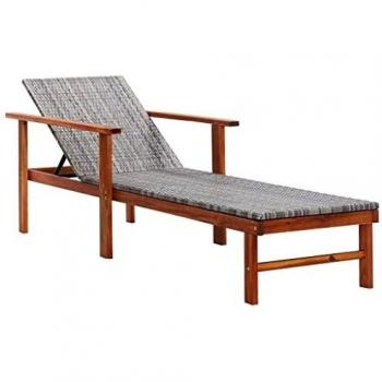 VidaXL Chaise longue en rotin synthétique et bois d'acacia gris
