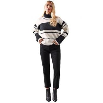 Petite Women's Monochrome Striped Color Block Roll Neck Sweater
