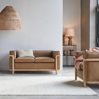 Eichenholz und Leder Cheyenne Sofa, 2-Sitzer von Tikamoon