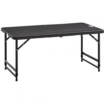 Table de camping pliable hauteur réglable acier époxy plateau HDPE aspect bois gris