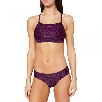 Speedo Damen Boomstar Allover Zweiteiler mit dünnen Trägern Bikini, Schwarz/Electric Pink, 38