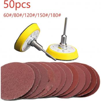 Red Brush Finish Pack – 50 Pieces 2” Sandpaper (60-180) + Hook‑Loop Plate for Dremel